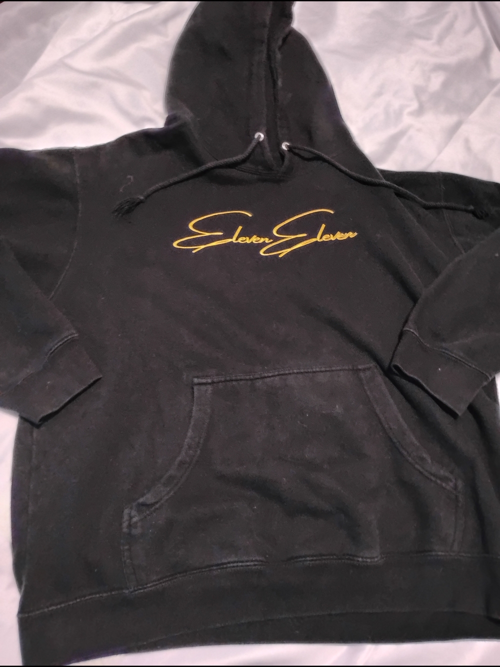 Men's Black Hoodie with Yellow Script Logo - Eleven Eleven